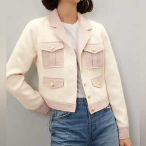 Derek Lam Ivory and Pink Colorblock Tweed Jacket